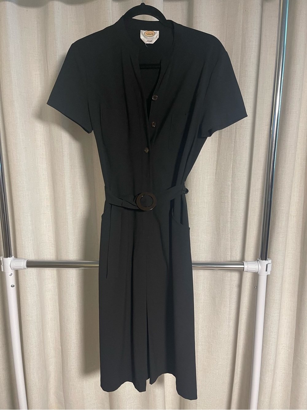 Talbots Classic Black Short-Sleeve Belted Dress